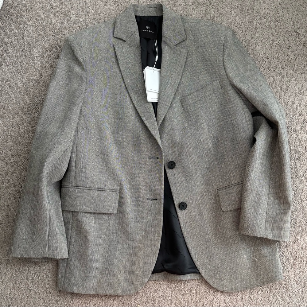 NWT Anine Bing Quinn Blazer in Ivory and Black Herringbone - Size XS